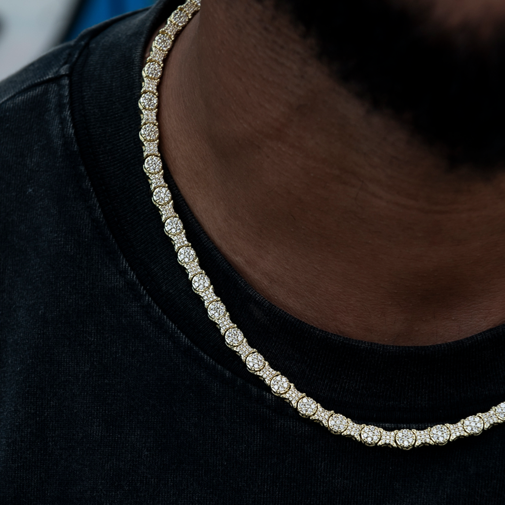 Round Pave Star Link Chain- 6mm