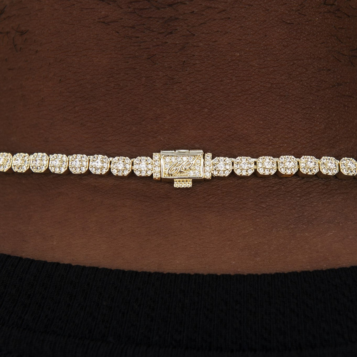 Iced Mini Clustered Tennis Chain in Yellow Gold